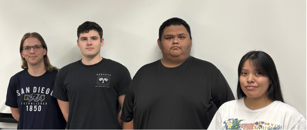 Team photo for group project. Features Samuel Barnett, Brennen Becenti-Francisco, Chasity James, Ivan Makarenko