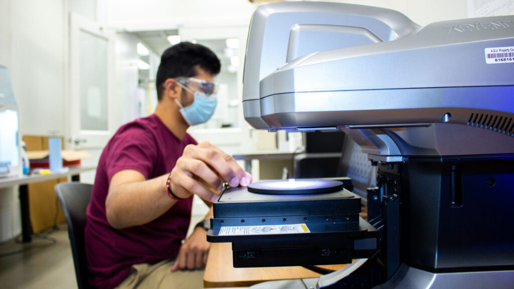 A student conducting manufacturing research at ASU Polytechnic campus' Innovation Hub.