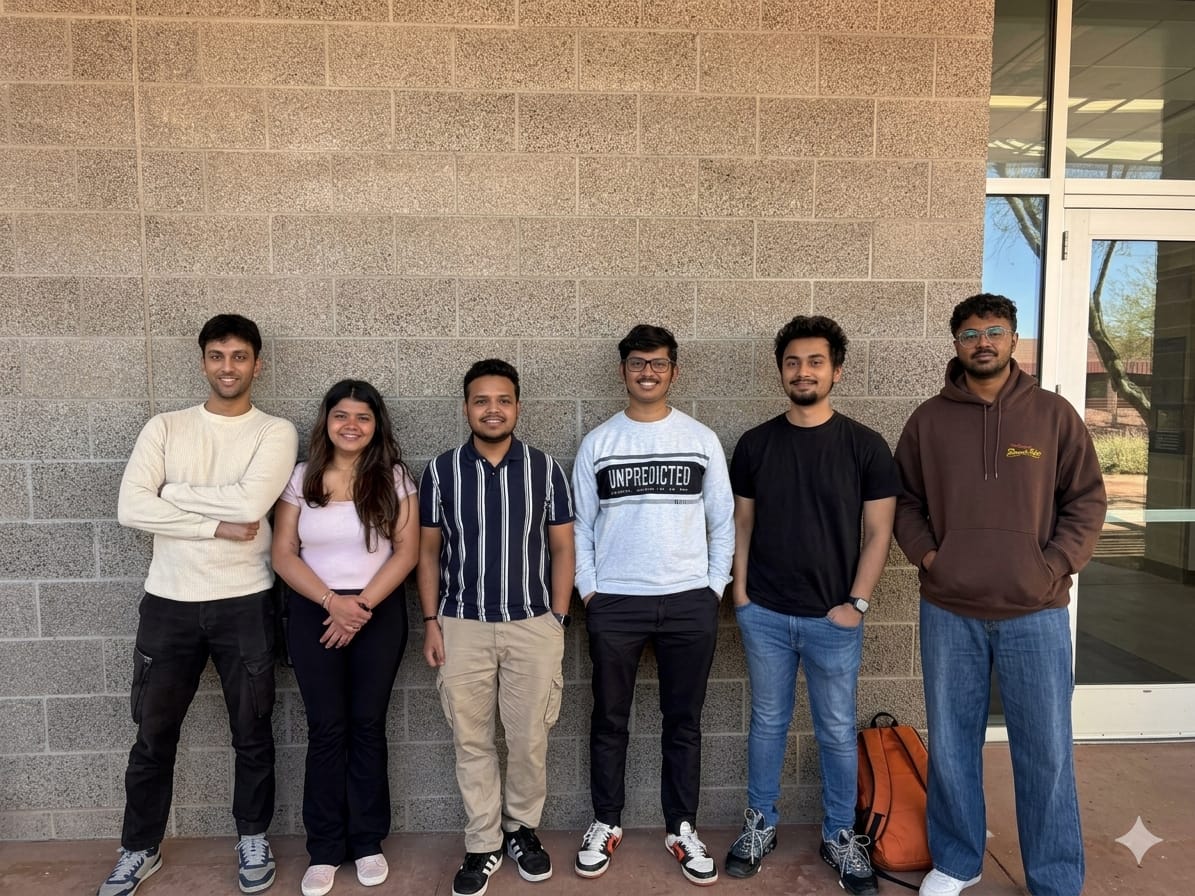 Sahil Rastogi, Abhishek Ramachandran, Gautham Saravanamuthu, Reuben Roy Kochukudiyil, Shreya Shere and Utkarsh Kishore of Industry Team 14 in SER 517.